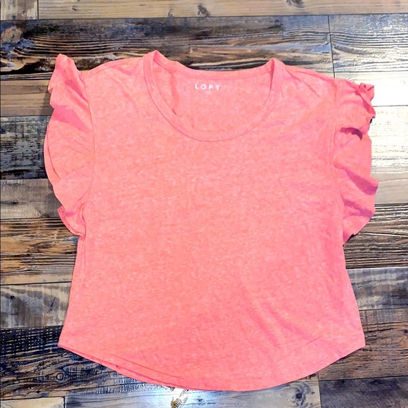 Loft cotton blend top with ruffle sleeves size Large - Picture 1 of 4